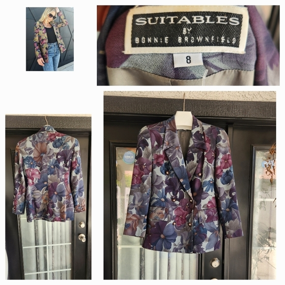 VINTAGE 1980s FLOWER PATTERN   BONNIE‎ BROWNFIELD BLAZER - Picture 1 of 7